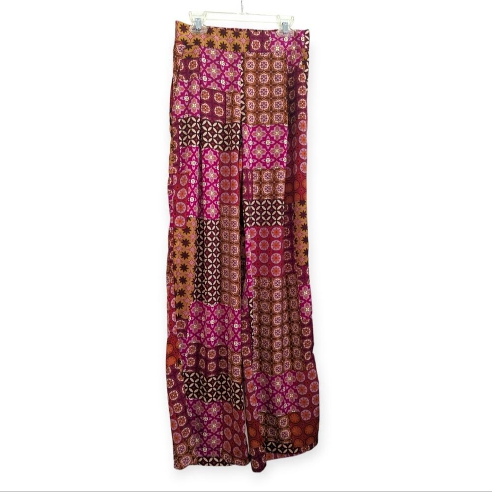 Drew wide leg patchwork patterned silky pants
